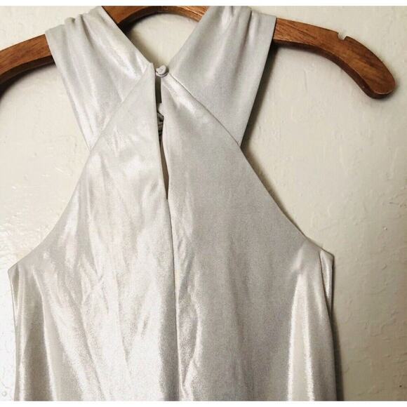 Halston Heritage Knot Drape V-Neck Mini Dress In White Gold Size: Small NWT - Picture 5 of 9